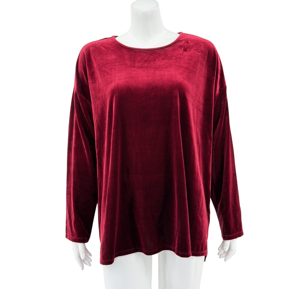J Jill Top Womens 2X Red Velvet Long Sleeve Stretch Holiday Vamp Whimsigoth